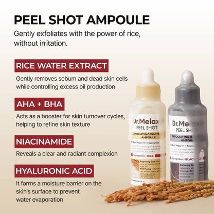 Peel Shot Glow Duo: White Rice Brightening & Black Rice Refining Ampoules (Buy 1 Get 1 Free) - skinfleur